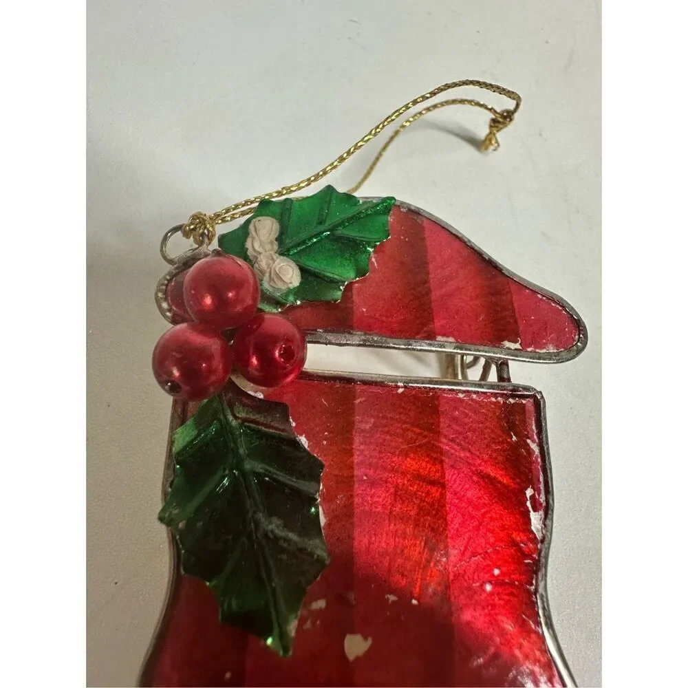 Rare Vintage Stained Christmas Ornament Santa's Sleigh 4”